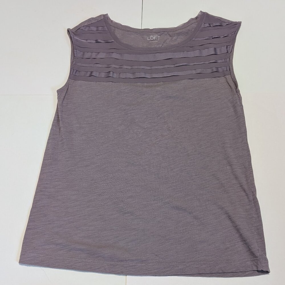 Ann Taylor Loft Women's 100% Cotton Sleeveless Purple Ruffle Tank Blouse, Small